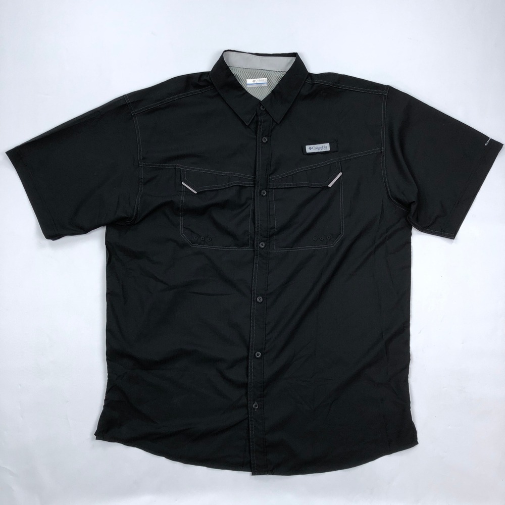 Columbia PFG Mens XL Solid Black Short Sleeve Fishing Shirt Omni-Shade UPF
